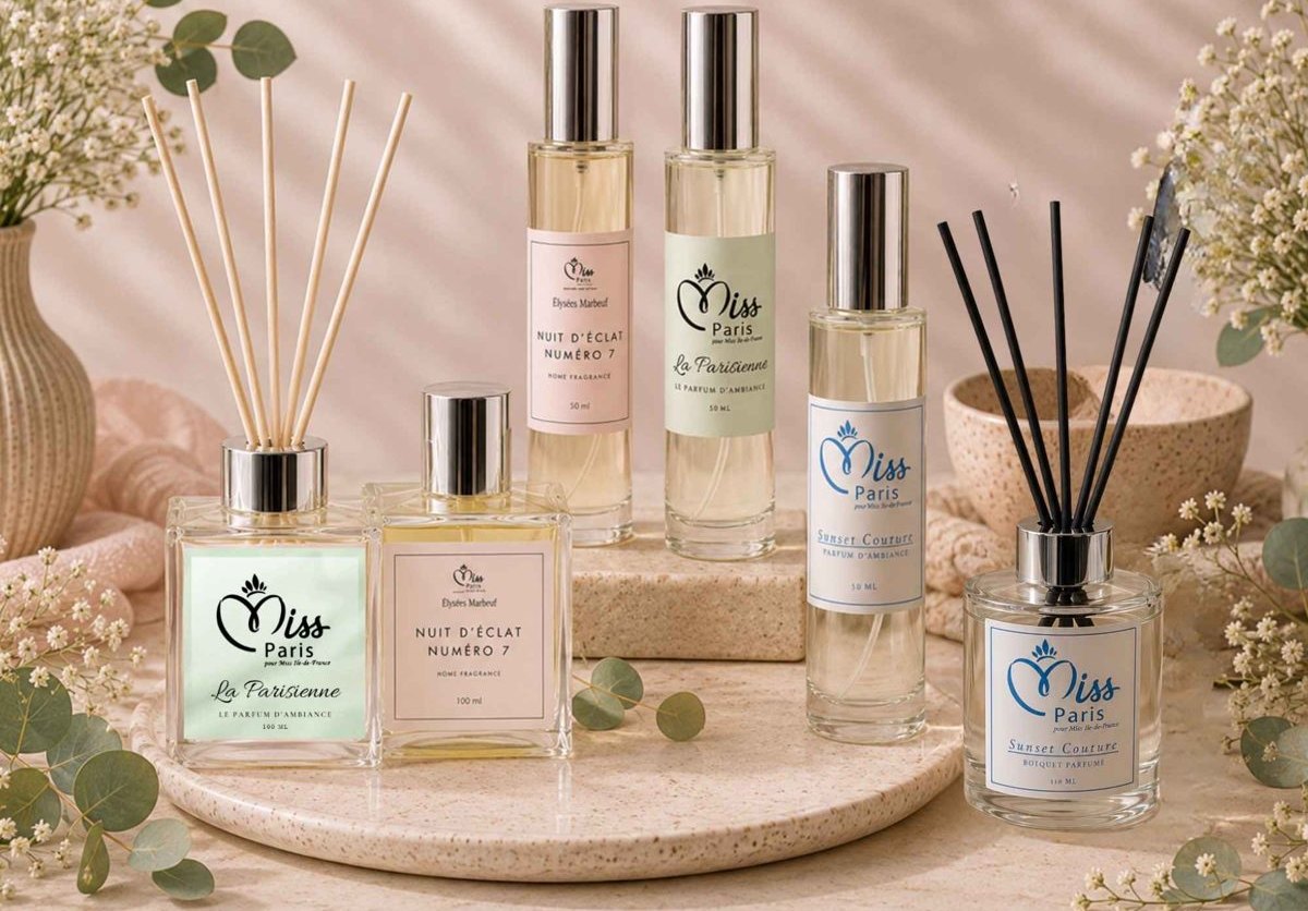 Pack d’une Miss : parfums d’ambiance et vases à capillarité Sunset Couture, La Parisienne et Nuit d’Éclat N°7